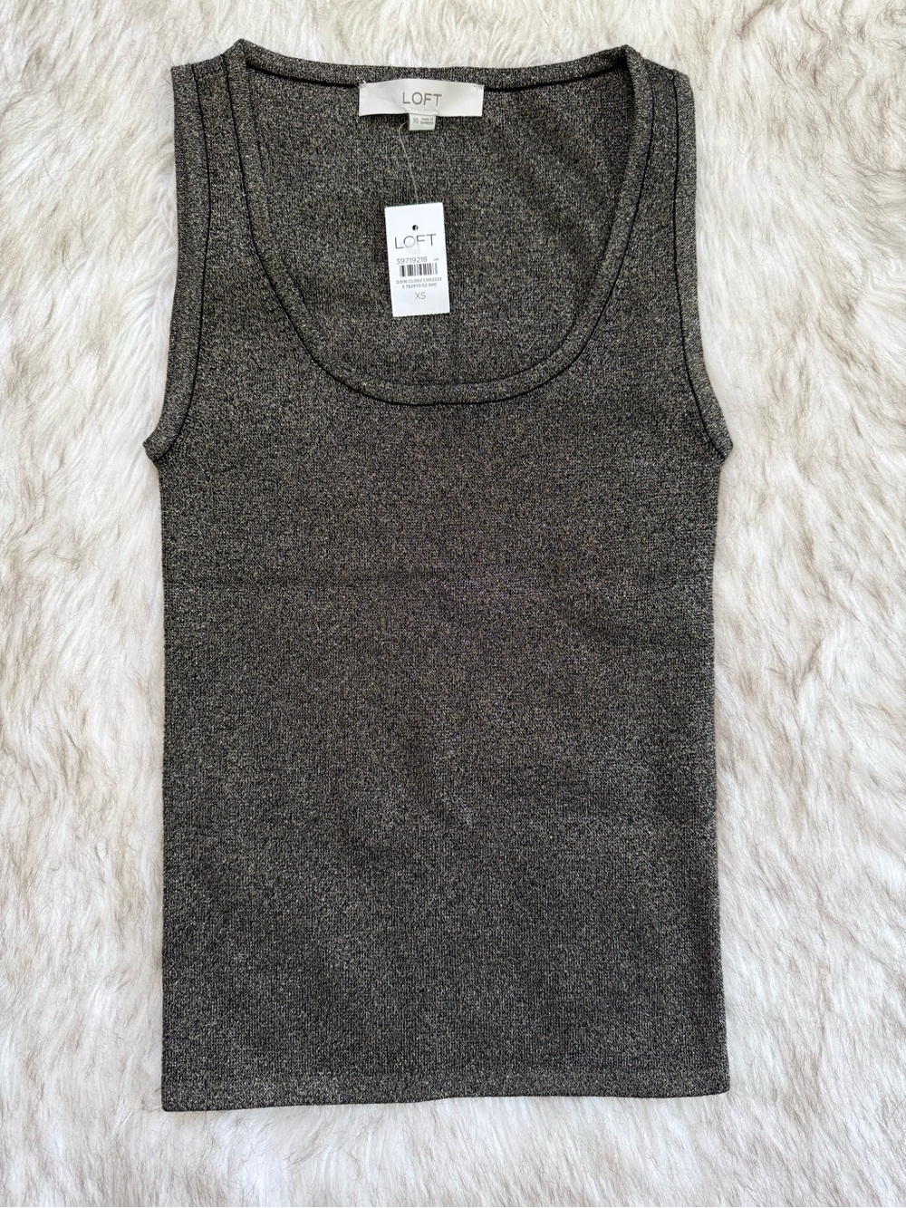 LOFT Metallic Gray Scoop Neck Tank Top